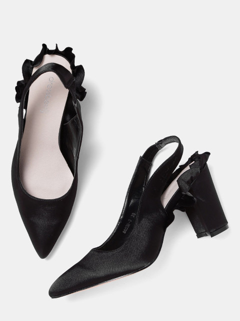 

DressBerry Women Black Solid Slingbacks