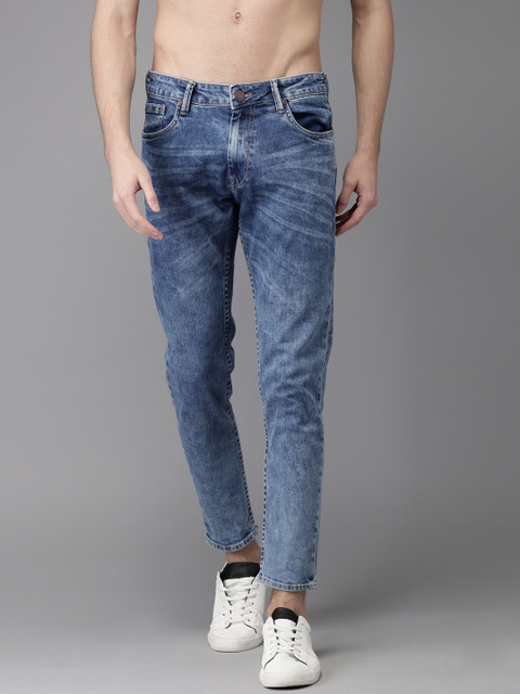 

HERE&NOW Men Blue Slim Fit Mid-Rise Cropped Clean Look Stretchable Jeans