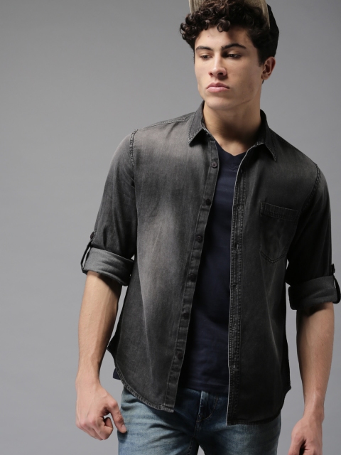 

HERE&NOW Men Black Regular Fit Faded Casual Shirt
