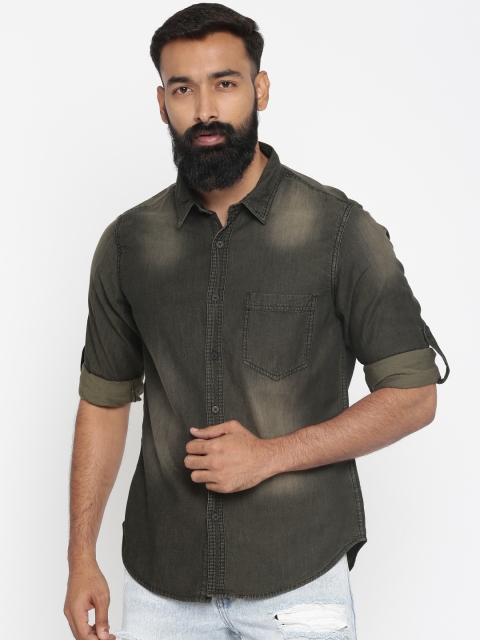 

HERE&NOW Men Charcoal Grey Faded Casual Shirt