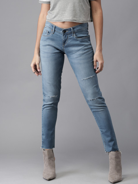 

HERE&NOW Women Blue Skinny Fit Mid-Rise Slash Knee Stretchable Jeans