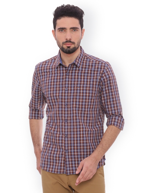 

Basics Men Brown & Blue Slim Fit Checked Casual Shirt