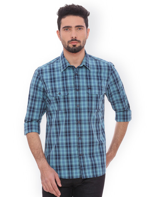 

Basics Men Blue Slim Fit Checked Casual Shirt