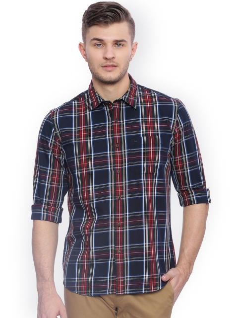 

Basics Men Red & Navy Blue Slim Fit Checked Casual Shirt
