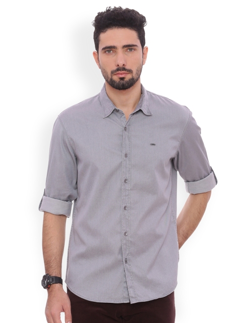 

Basics Men Grey Slim Fit Solid Casual Shirt