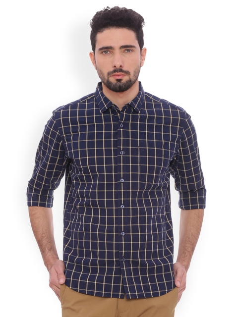 

Basics Men Yellow Slim Fit Checked Casual Shirt