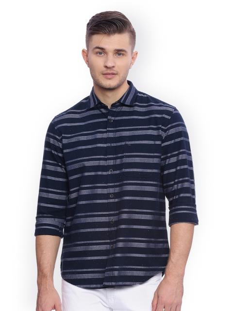 

Basics Men Navy Blue Slim Fit Striped Casual Shirt