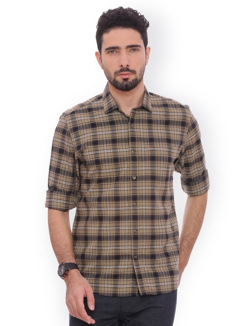 

Basics Men Beige & Black Slim Fit Checked Casual Shirt