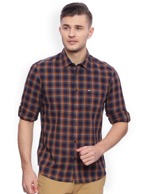 

Basics Men Orange Slim Fit Checked Casual Shirt