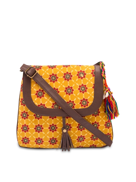 

Vivinkaa Yellow Printed Sling Bag