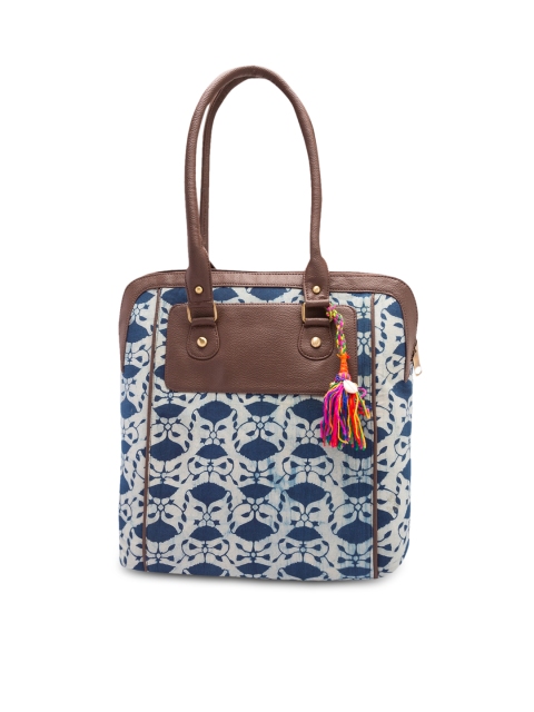 

Vivinkaa Blue & White Printed Tote Bag
