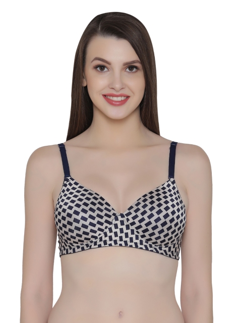 

Clovia Padded Non-Wired Printed Multiway Push-Up T-Shirt Bra, Blue
