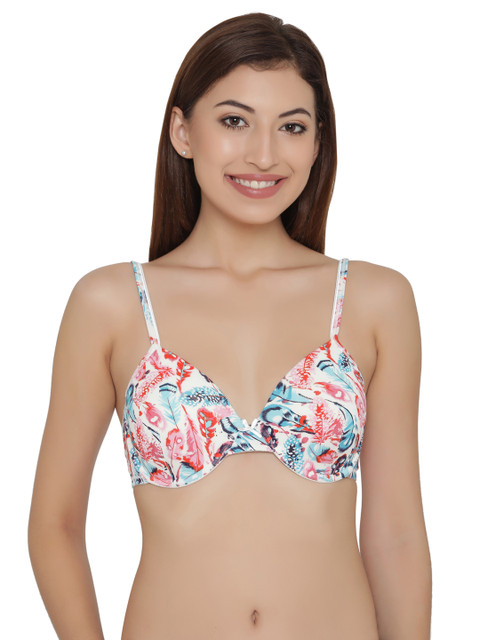 

Clovia White & Multicoloured Printed Padded Wired Tshirt Bra BR1035R0840B