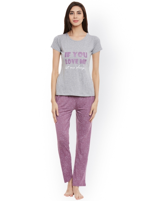 

Clovia Purple & Grey Printed Lounge Set