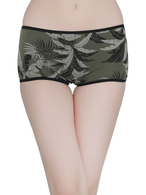 

Clovia Women Green & Black Floral Printed Boy-shorts PN2083P17S