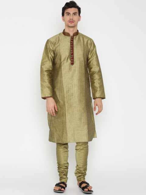 

Manu Men Khaki Striped Kurta with Churidar
