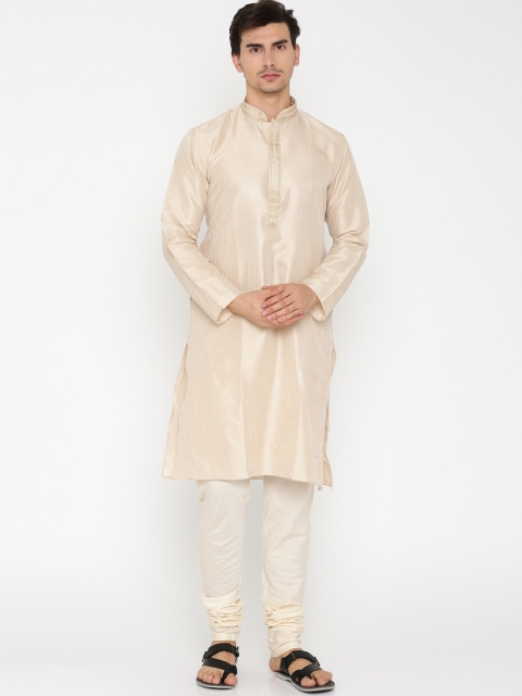 

Manu Men Cream-Coloured Striped Kurta with Churidar