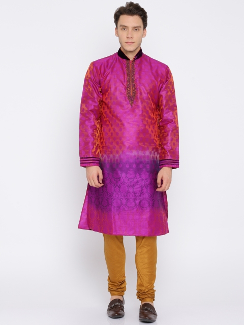 

Manu Men Purple & Orange Self Design Kurta with Churidar