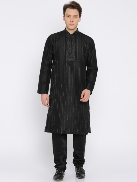 

Manu Men Black Yoke Design Kurta with Churidar