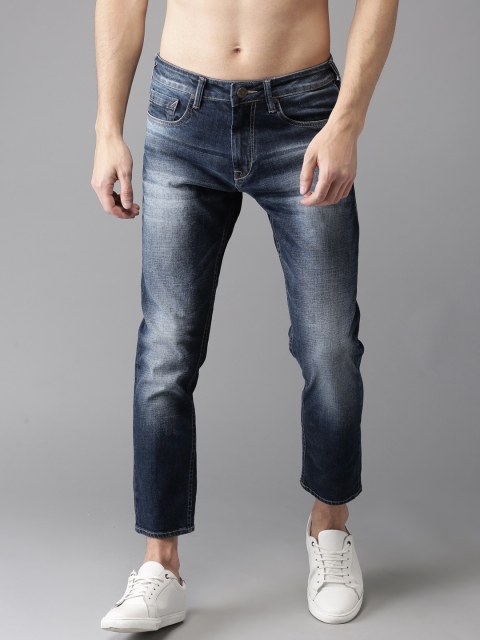 

HERE&NOW Men Navy Blue Regular Fit Cropped Mid-Rise Clean Look Stretchable Jeans