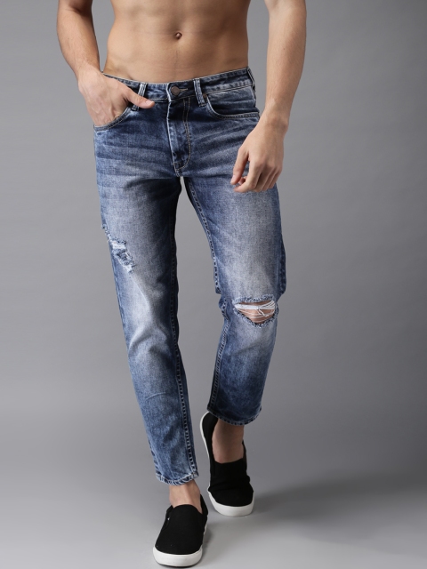 

HERE&NOW Men Blue Skinny Fit Cropped Mid-Rise Mildly Distressed Stretchable Jeans