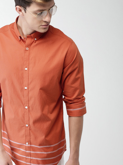 

Mast & Harbour Men Rust Orange Slim Fit Solid Casual Shirt
