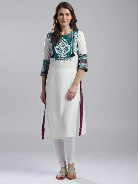 

W Women White Printed A-Line Kurta