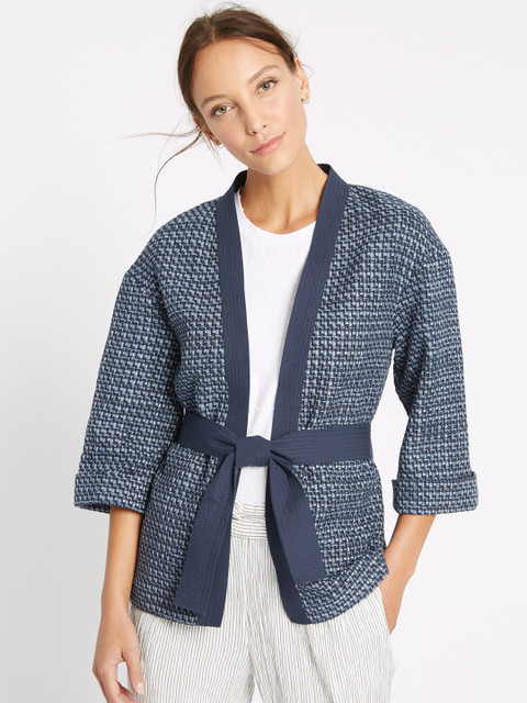 

Marks & Spencer Women Blue Self-Design Open Front Judo Jacket