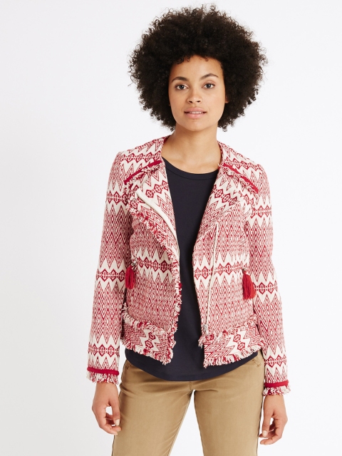 

Marks & Spencer Women Red & White Aztec Print Tailored Jacket