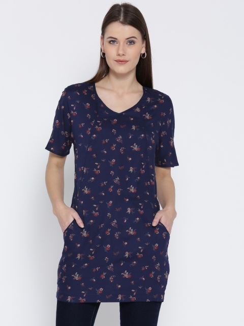 

Marks & Spencer Navy Blue & Maroon Printed Tunic