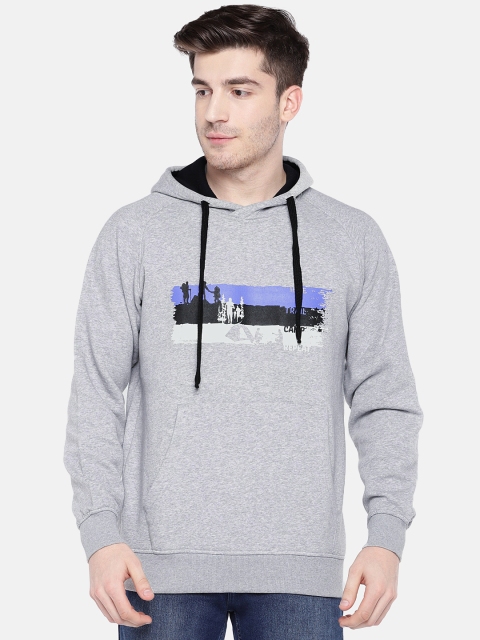 

Wildcraft Men Grey Melange Printed Hooded Adv Steps Sweatshirt