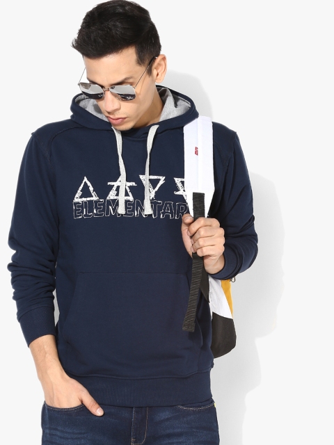 

Wildcraft Men Navy Blue Printed Hooded Sweatshirt