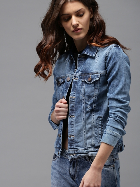 

HERE&NOW Women Blue Solid Denim Jacket