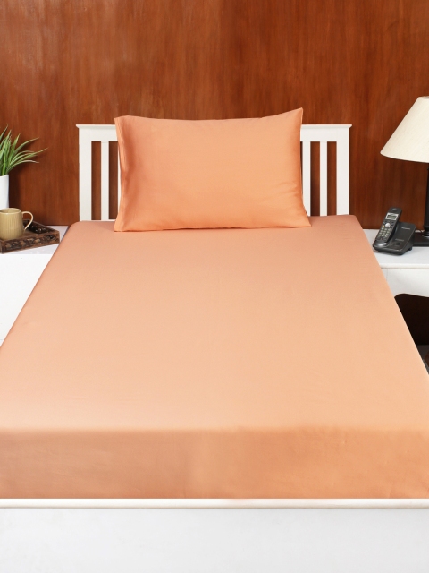

House This Peach-Coloured Solid Flat 300 TC Cotton 1 Single Bedsheet with 1 Pillow Covers