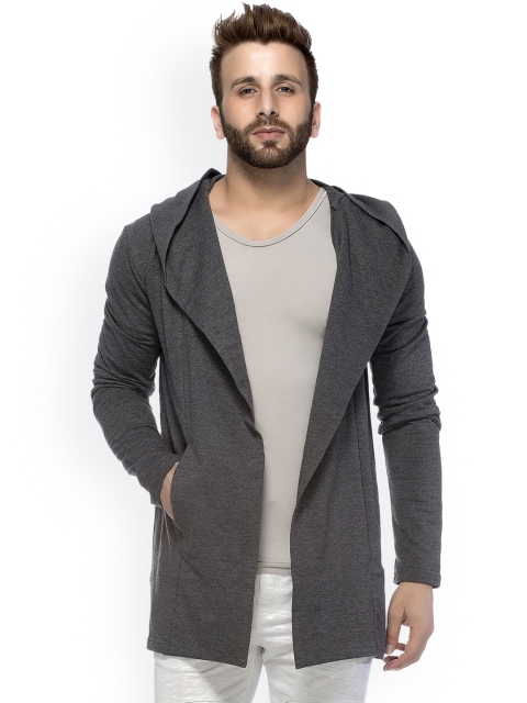 

Tinted Men Grey Solid Hooded Sweatshirt