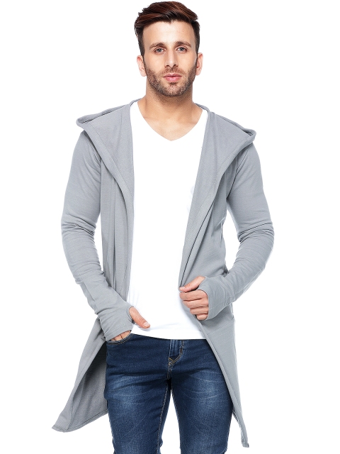 

Tinted Men Grey Solid Hooded Sweatshirt
