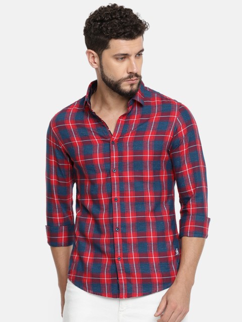

Being Human Men Red & Blue Slim Fit Checked Casual Shirt