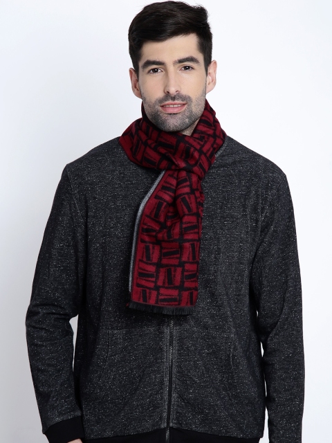 

Alvaro Castagnino Men Black & Maroon Patterned Reversible Muffler