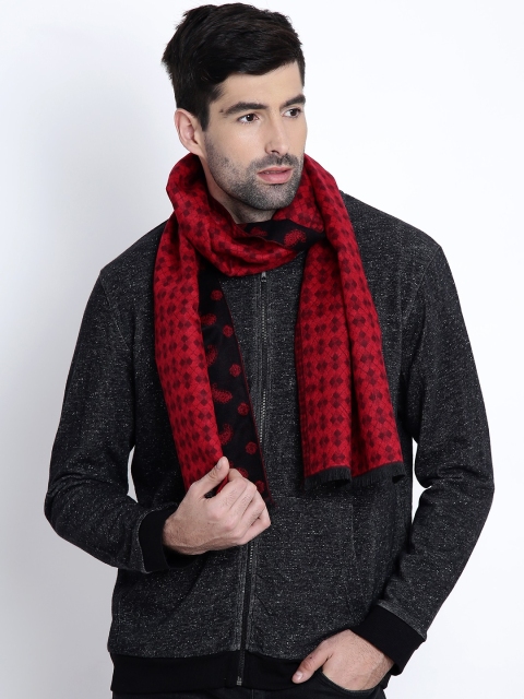 

Alvaro Castagnino Men Black & Maroon Geometric Reversible Muffler