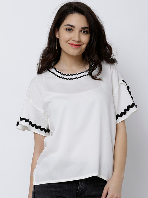 

Tokyo Talkies Women Off-White Solid Top