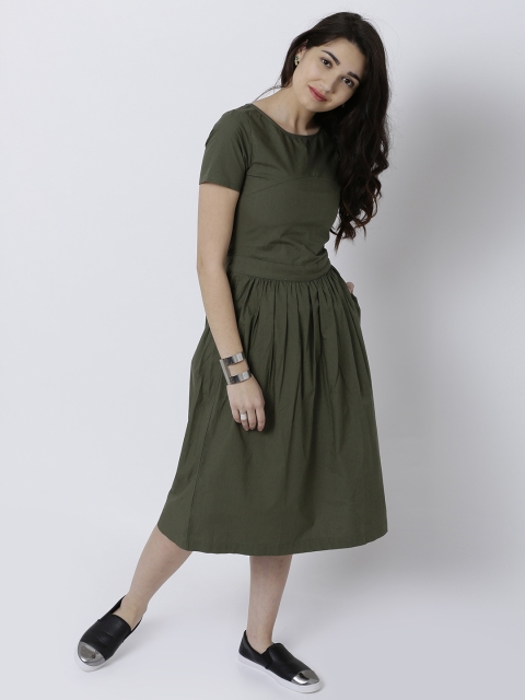 

Tokyo Talkies Women Olive Green Solid A-Line Dress