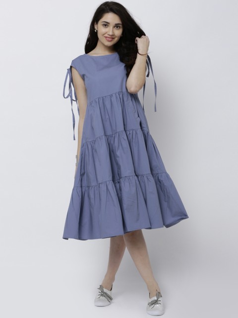 

Tokyo Talkies Women Blue Solid Tiered A-Line Dress