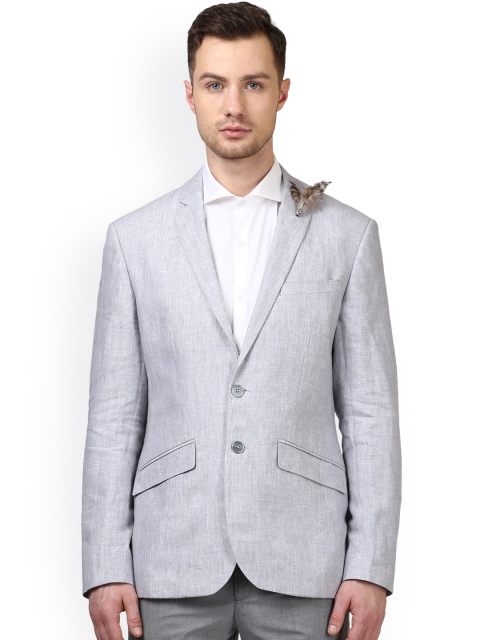 

Park Avenue Men Grey Linen Single-Breasted Super Slim Fit Formal Blazer