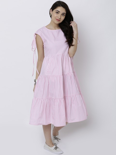 

Tokyo Talkies Women Pink Striped A-Line Dress