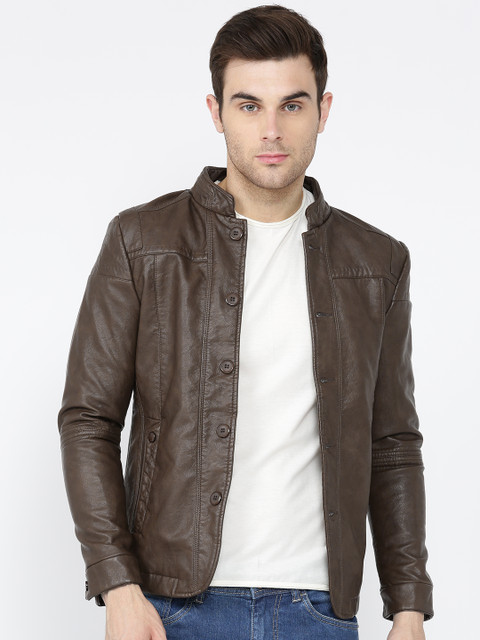 

Fort Collins Men Brown Solid Biker Jacket