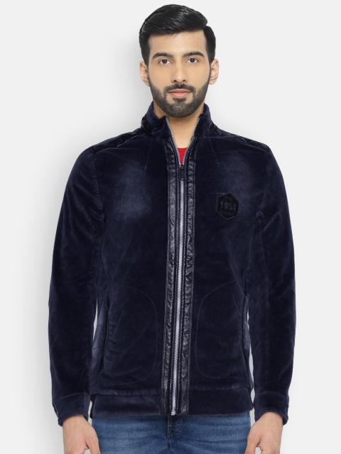 

Fort Collins Men Navy Blue Solid Bomber Jacket