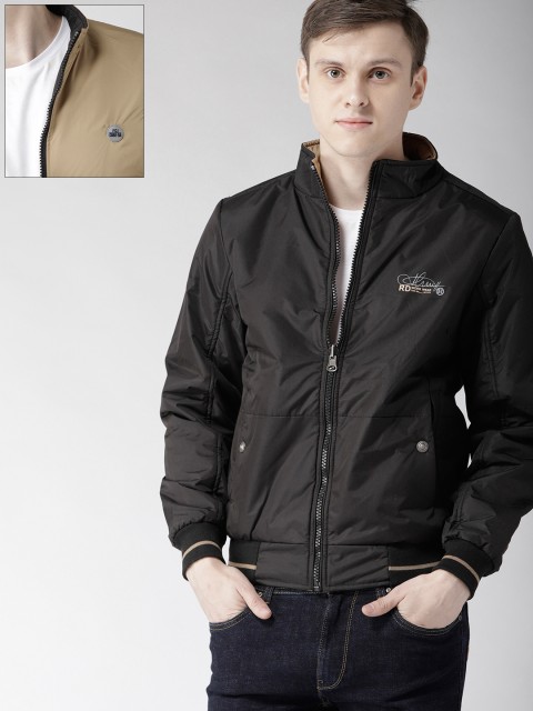 

Fort Collins Men Black & Khaki Solid Reversible Bomber Jacket