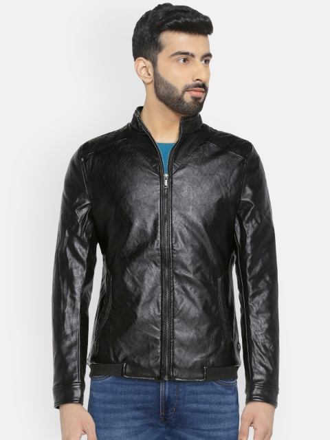 

Fort Collins Men Black Solid Biker Jacket