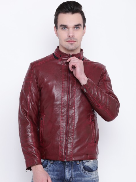 

Fort Collins Men Maroon Solid Biker Jacket