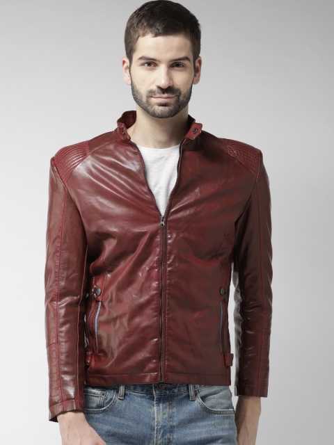 

Fort Collins Men Maroon Solid Biker Jacket